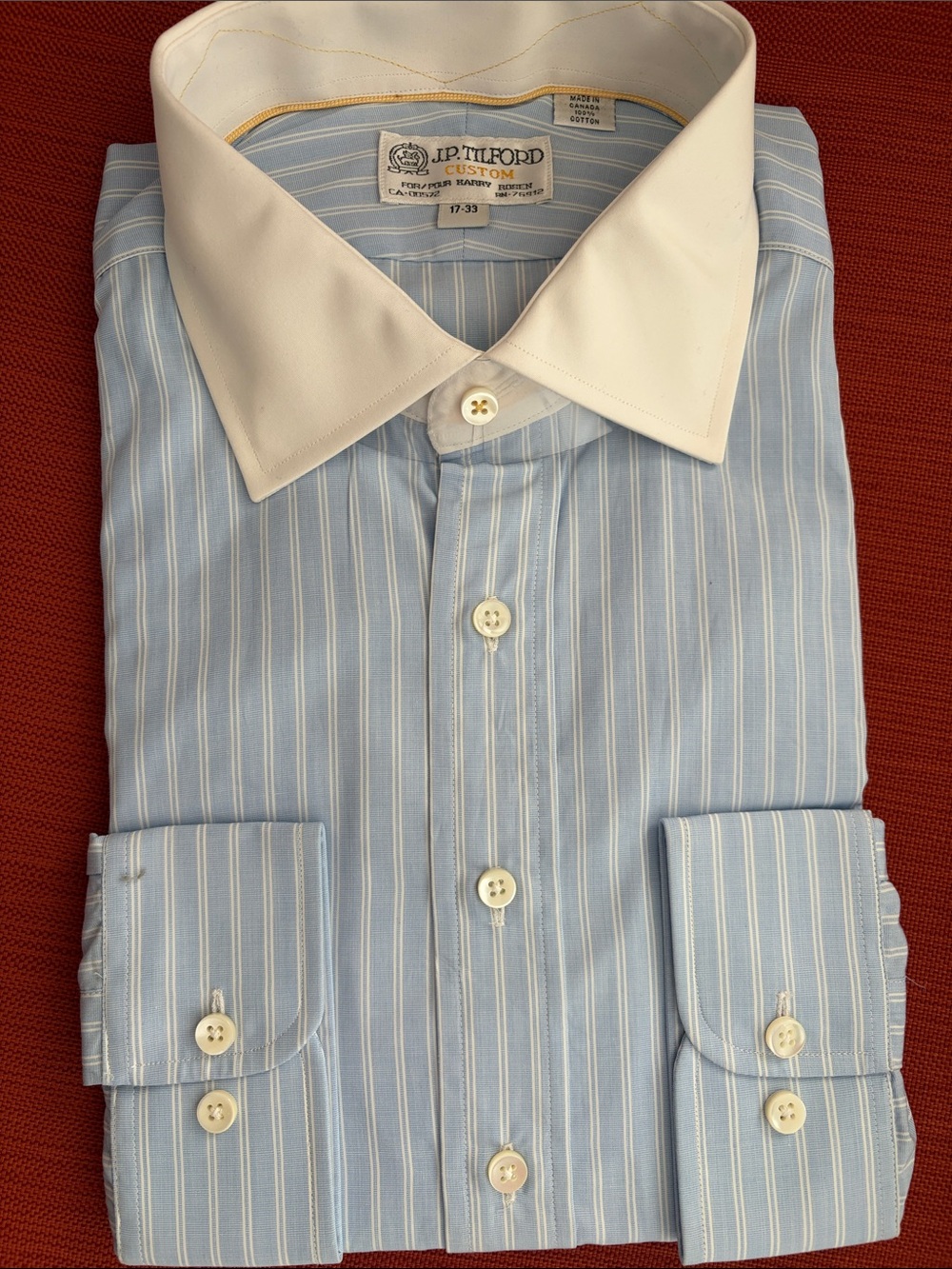 J.P. Tilford Light Blue Stripe Contrast-Collar Dress Shirt NWOT